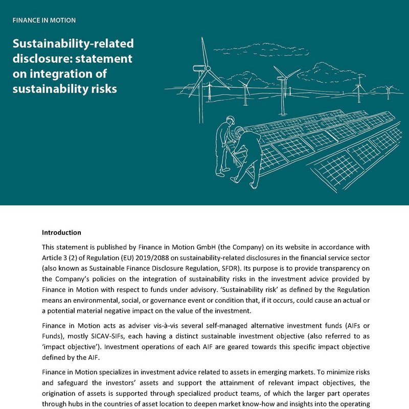 Statement of integration of sustainability risks